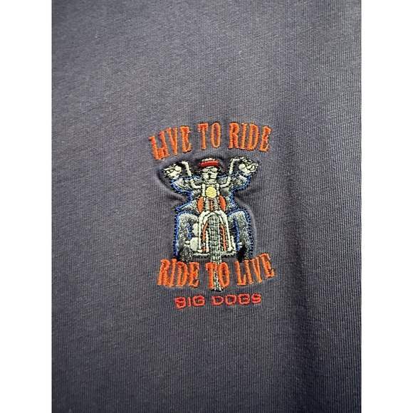 Y2K Big Dogs Motorcycle Live To Ride Ride To Live Biker Navy T Shirt XL - Picture 3 of 8
